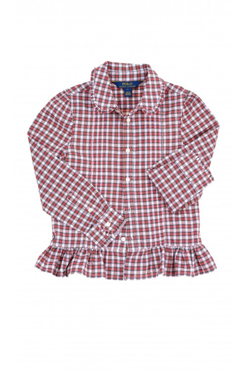 Bluzka na długi rękaw w drobną kratkę biało-czerwoną, Polo Ralph Lauren