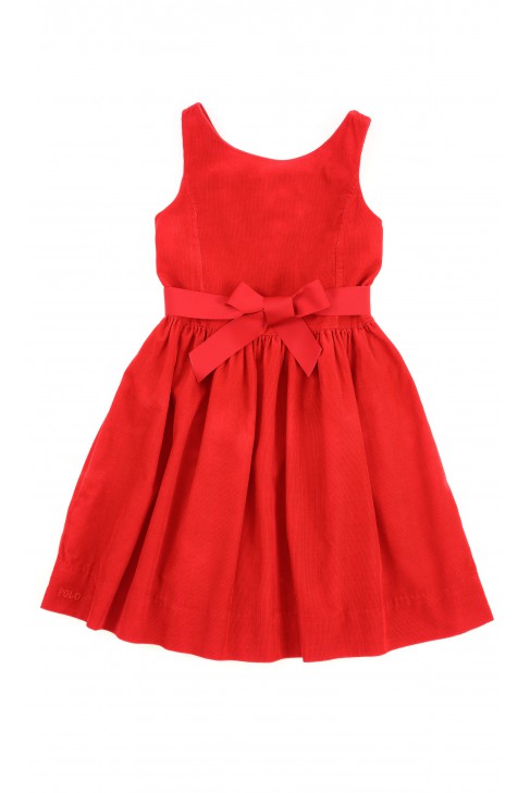 Czerwona sukienka sztruksowa bez rękawów, Polo Ralph Lauren