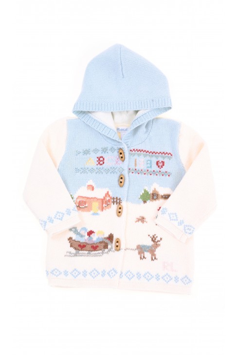 Gruby podwójny sweter z kapturem ecru niemowlęcy, Ralph Lauren