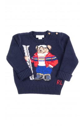 Granatowy sweter chłopięcy z kultowym misiem, Polo Ralph Lauren