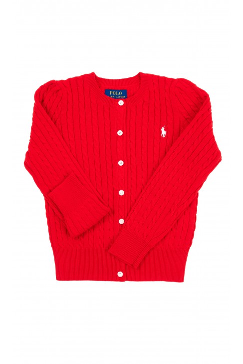 Rozpinany czerwony sweter dziewczęcy, Polo Ralph Lauren Rozpinany czerwony sweter dziewczęcy, Polo Ralph Lauren