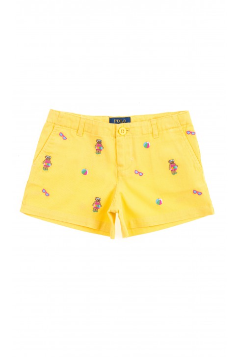 Żółte krótkie spodenki dziewczęce, Polo Ralph Lauren Żółte krótkie spodenki dziewczęce, Polo Ralph Lauren
