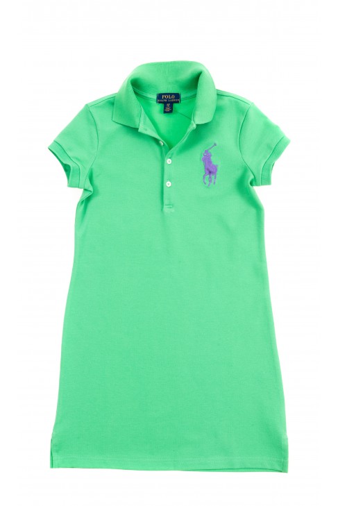 Zielona bawełniana sukienka z kołnierzykiem polo, Polo Ralph Lauren Zielona bawełniana sukienka z kołnierzykiem polo, Polo Ralph Lauren