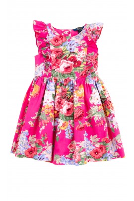 Różowa sukienka w kolorowe kwiaty, Polo Ralph Lauren