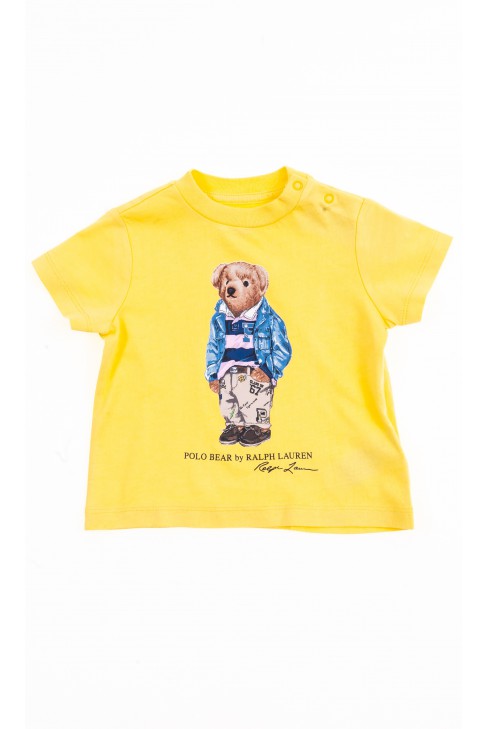 Żółty t-shirt na krótki rękaw z kultowym misiem, Ralph Lauren Żółty t-shirt na krótki rękaw z kultowym misiem, Ralph Lauren