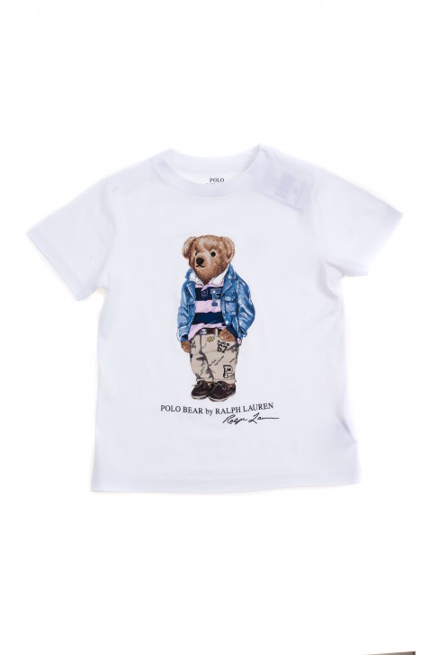 Biały t-shirt na krótki rękaw z kultowym misiem, Polo Ralph Lauren Biały t-shirt na krótki rękaw z kultowym misiem, Polo Ralph Lauren