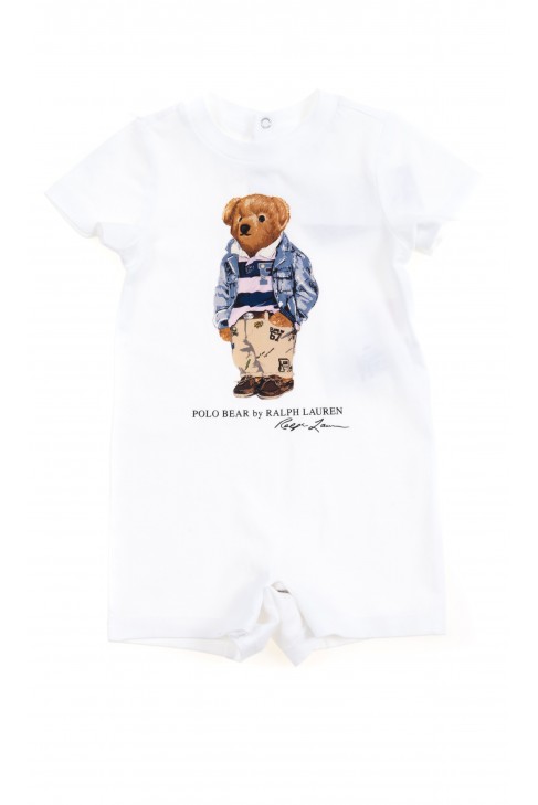 Biały rampers niemowlęcy z kultowym misiem, Ralph Lauren Biały rampers niemowlęcy z kultowym misiem, Ralph Lauren