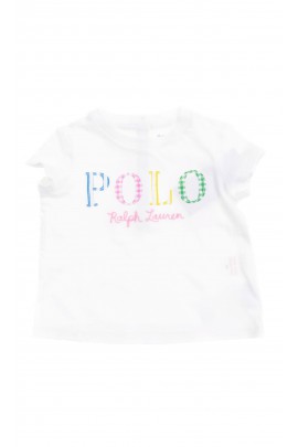 Biały t-shirt niemowlęcy z napisem POLO z przodu, Ralph Lauren