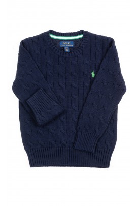 Granatowy sweter chłopięcy, ścieg warkoczowy, Polo Ralph Lauren
