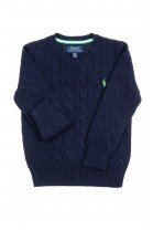 Granatowy sweter chłopięcy, ścieg warkoczowy, Polo Ralph Lauren