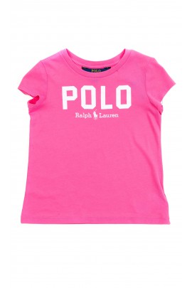 Różowy t-shirt dziewczęcy z napisem POLO, Polo Ralph Lauren