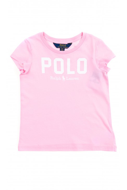 Różowy t-shirt dziewczęcy z napisem POLO, Polo Ralph Lauren Różowy t-shirt dziewczęcy z napisem POLO, Polo Ralph Lauren