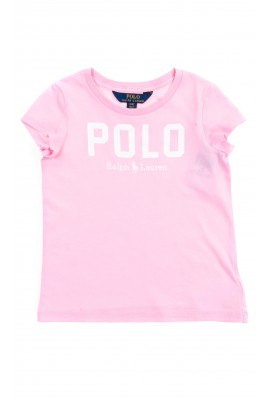 Różowy t-shirt dziewczęcy z napisem POLO, Polo Ralph Lauren