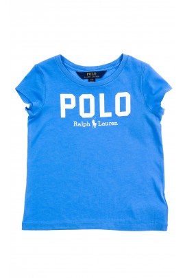 Niebieski t-shirt dziewczęcy z napisem POLO, Polo Ralph Lauren
