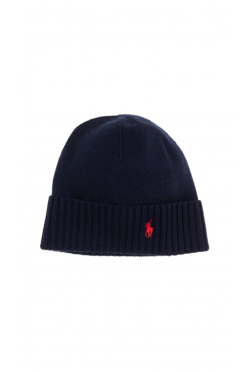 Granatowa czapka chłopięca wciągana z wywijanym ściągaczem, Polo Ralph Lauren Granatowa czapka chłopięca wciągana z wywijanym ściągaczem, Polo Ralph Lauren