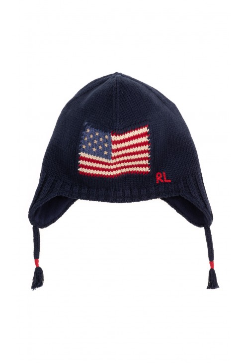 Granatowa czapka chłopięca-uszatka, Polo Ralph Lauren Granatowa czapka chłopięca-uszatka, Polo Ralph Lauren