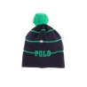 Granatowa czapka wciągana dziewczęca z zielonym pomponem, Polo Ralph Lauren