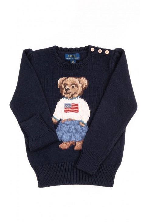 Granatowy sweter z kultowym misiem, Polo Ralph Lauren Granatowy sweter z kultowym misiem, Polo Ralph Lauren