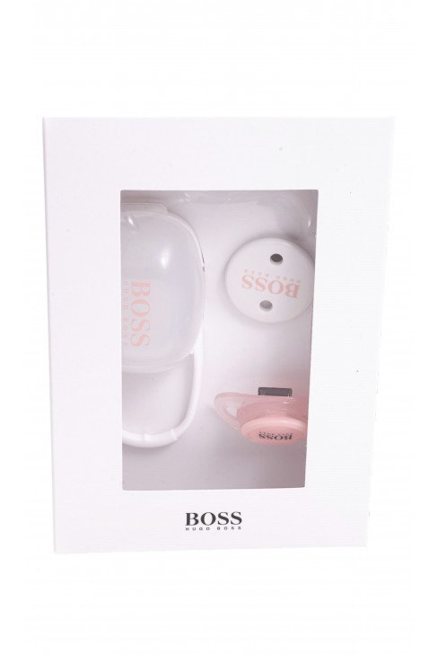 Różowy smoczek uspokajający z przywieszką i etui, Hugo Boss Różowy smoczek uspokajający z przywieszką i etui, Hugo Boss