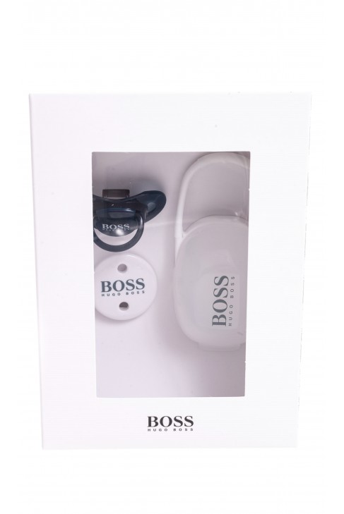 Granatowy smoczek uspokajający z przywieszką i etui, Hugo Boss Granatowy smoczek uspokajający z przywieszką i etui, Hugo Boss