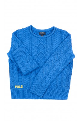 Elegancki szafirowy sweter z dekoracyjnymi splotami, Polo Ralph Lauren