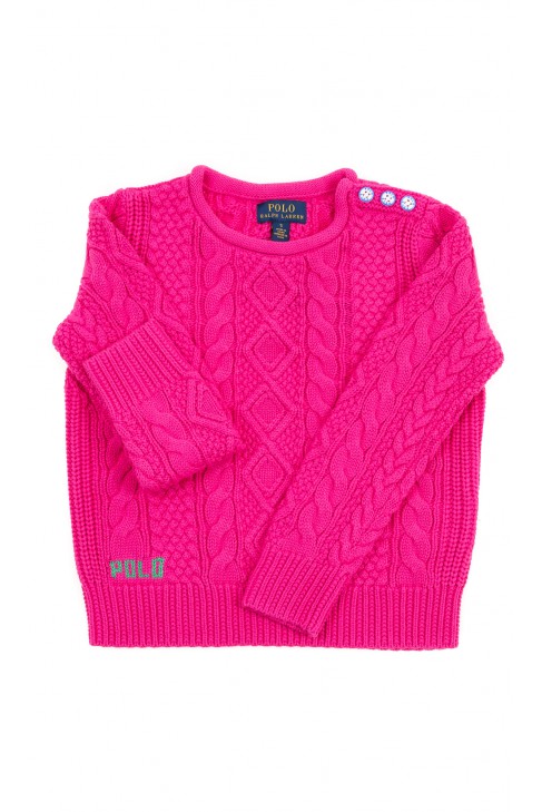 Elegancki różowy sweter dziewczęcy o różnych splotach, Polo Ralph Lauren