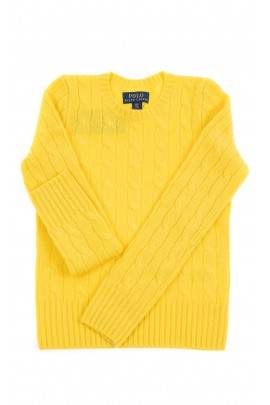 Żółty kaszmirowy sweter o splocie warkoczowym, Polo Ralph Lauren