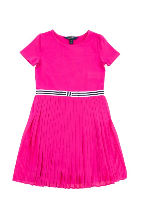 Różowa elegancka sukienka na dole plisowana, Polo Ralph Lauren