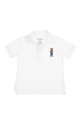 Biała niemowlęca koszulka polo z kultowym misiem, Ralph Lauren 