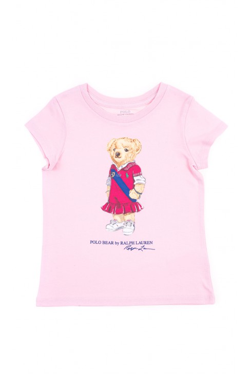 Różowy t-shirt dziewczęcy z kultowym misiem, Polo Ralph Lauren Różowy t-shirt dziewczęcy z kultowym misiem, Polo Ralph Lauren
