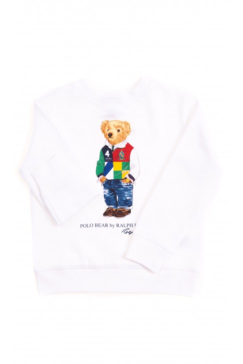 Biała bluza dresowa z kultowym misiem, Polo Ralph Lauren Biała bluza dresowa z kultowym misiem, Polo Ralph Lauren