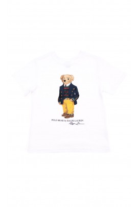 Biały t-shirt chłopięcy z kultowym Polo Bear, Polo Ralph Lauren