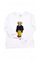 Biały t-shirt chłopięcy na długi rękaw z misiem - Bear, Polo Ralph Lauren