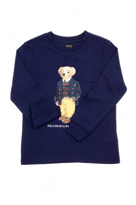 Granatowy t-shirt na długi rękaw z misiem Bear, Polo Ralph Lauren