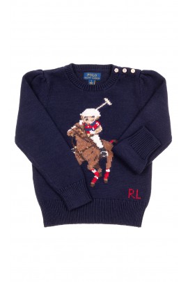 Granatowy sweter dziewczęcy z misiem-Bear, Polo Ralph Lauren
