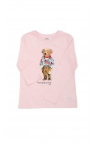 Różowy t-shirt na długi rękaw z misiem Polo -Bear, Polo Ralph Lauren