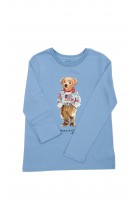 Niebieski t-shirt dziecięcy na długi rękaw z misiem-Bear, Polo Ralph Lauren