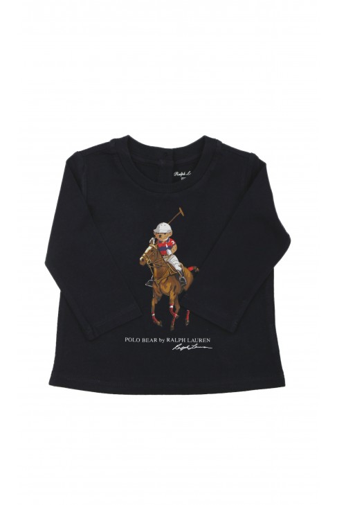 Granatowy t-shirt niemowlęcy z misiem jako gracz polo, Ralph Lauren