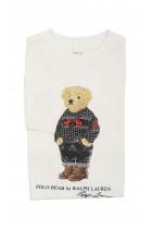 T-shirt  biały na długi rękaw z kultowym misiem, Polo Ralph Lauren