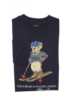 T-shirt  granatowy na długi rękaw z kultowym misiem, Polo Ralph Lauren