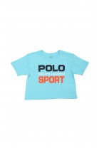 Niebieski t-shirt dziewczęcy z dużym nadrukiem POLO, Ralph Lauren