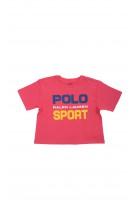 Różowy t-shirt dziewczęcy z dużym nadrukiem POLO, Ralph Lauren