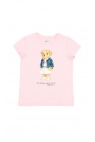 Różowy t-shirt dziewczęcy z kultowym misiem, Polo Ralph Lauren