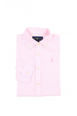 Różowa bluzka koszulowa w paski dziewczęca, Polo Ralph Lauren
