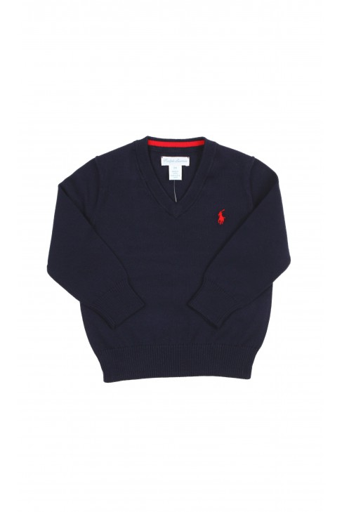 Granatowy sweter chłopięcy w literkę V, Polo Ralph Lauren