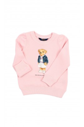 Różowa bluza dziewczęca z kultowym misiem Bear, Polo Ralph Lauren