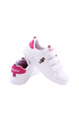Białe eleganckie sneakersy dziewczęce z misiem Bear, Polo Ralph Lauren