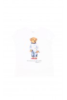 Biały t-shirt dziewczęcy z kultowym misiem Bear, Polo Ralph Lauren