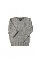 Szary sweter chłopięcy o splocie warkoczowym, Polo Ralph Lauren