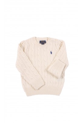 Biały sweter kaszmirowy o splocie warkoczowym, Polo Ralph Lauren